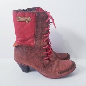 Maciejka Leather Lace-up Heeled Boots Size 41 - US 10 - Victorian Red